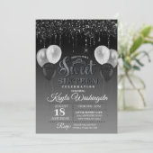 ブラックグリッタードリップSweet sixteen誕生日  招待状 (スタンド正面)