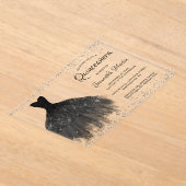 ブラックグリッタードレススクリプトキンセアニラパーティー アクリル招待状 (レイダウン)