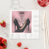 ブラックグリッターハイヒールシューオンピンク | 縁ありランチョンナプキン (インサイチュ)