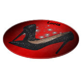 ブラックグリッターハイヒールシューオンレッド | カッティングボード (角)