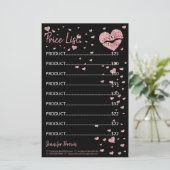 ブラックグリッターハートリップリップメイクアップ価格表 便箋 (スタンド正面)