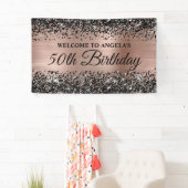 ブラックグリッターバラゴールドフォイル50th誕生日へようこそ 横断幕 (インサイチュ)