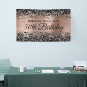 ブラックグリッターバラゴールドフォイル50th誕生日へようこそ 横断幕 (トレードショー)