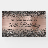 ブラックグリッターバラゴールドフォイル50th誕生日へようこそ 横断幕 (横)