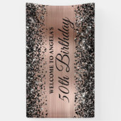 ブラックグリッターバラゴールドフォイル50th誕生日へようこそ 横断幕 (縦)