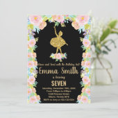 ブラックグリッターバレリーナ誕生日招待状 招待状 (スタンド正面)