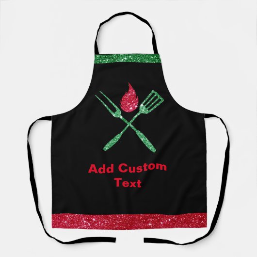 ブラックグリッターパーソナライズされたクリスマスレッドグリーン エプロン (正面)