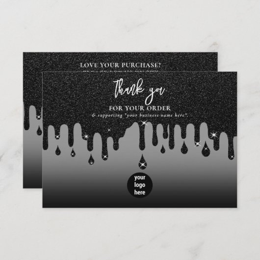 ブラックグリッタービジネスThank You Logoソーシャルメディア サンキューカード (正面/裏面)
