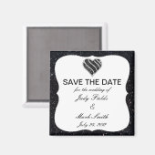 ブラックグリッターブラックハート日付磁石を保存 マグネット (正面/裏面)