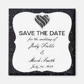 ブラックグリッターブラックハート日付磁石を保存 マグネット (正面)