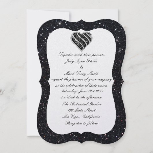 ブラックグリッターブラックハート結婚式招待状 招待状 (正面)
