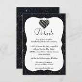 ブラックグリッターブラック&ホワイトハート結婚ズ詳細 エンクロージャーカード (正面/裏面)