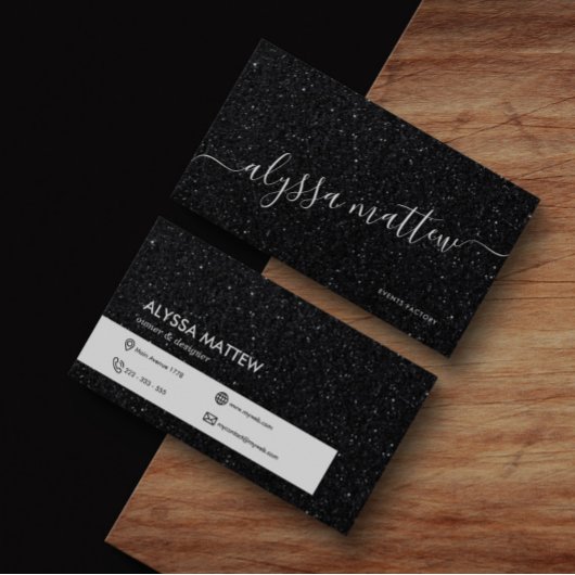 ブラックグリッタープレミアムラグジュアリーモダングラムカスタム 名刺