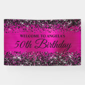 ブラックグリッターホットピンクフォイル50誕生日へようこそ 横断幕 (横)