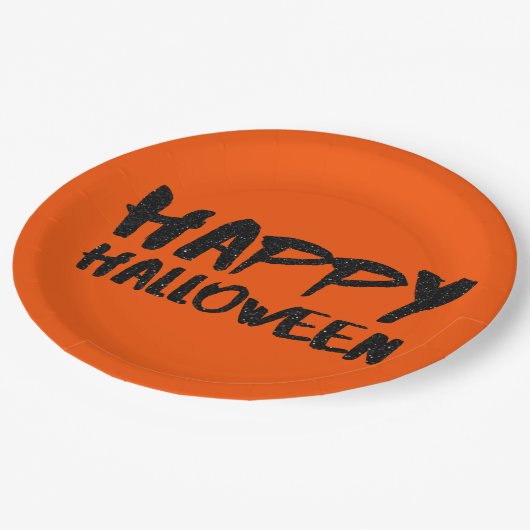 ブラックグリッターマーカーハッピーハローウィン ペーパープレート (アングル)