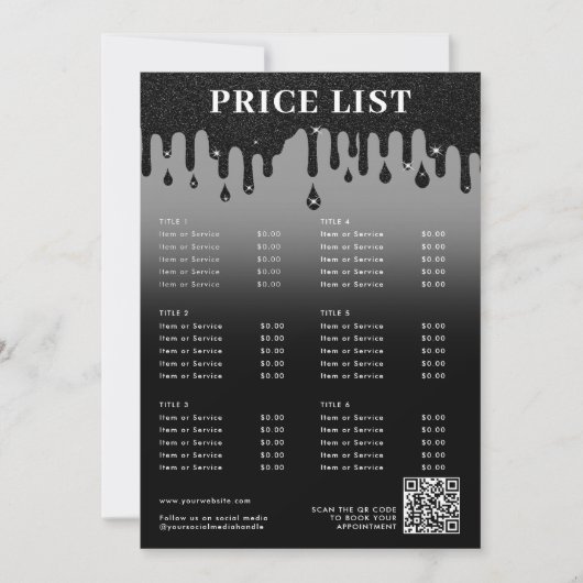 ブラックグリッターミニマル美しい価格表メニュー (正面)