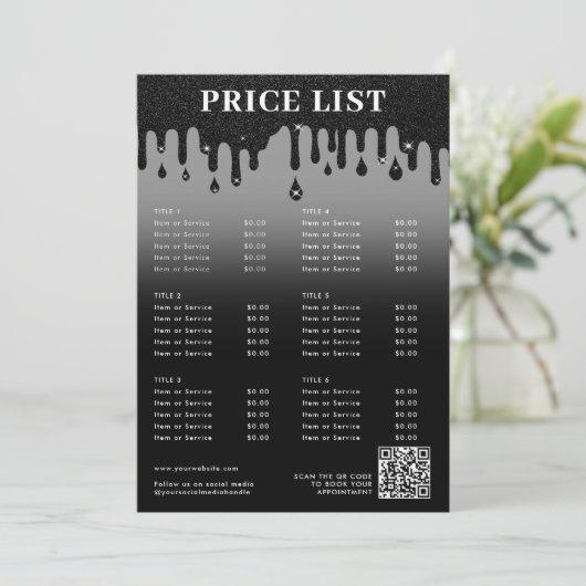 ブラックグリッターミニマル美しい価格表メニュー (スタンド正面)