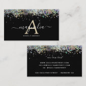 ブラックグリッターモノグラムスパークル 名刺 (正面/裏面)