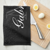 ブラックグリッターモノグラム キッチンタオル (四つ折り)