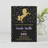 ブラックグリッターユニコーン誕生日招待状 招待状 (スタンド正面)