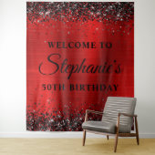 ブラックグリッターレッドフォイル50誕生日へようこそ タペストリー (インサイチュ)