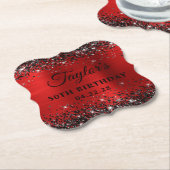 ブラックグリッターレッドフォイル50誕生日 ペーパーコースター (アングル)