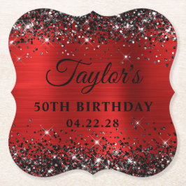 ブラックグリッターレッドフォイル50誕生日 ペーパーコースター