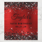 ブラックグリッターレッドフォイル50誕生日 ワインラベル (シングルラベル)