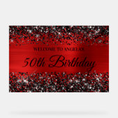 ブラックグリッターレッドフォイル50th誕生日へようこそ アクリルサイン (正面)