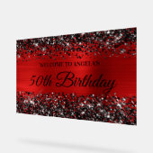 ブラックグリッターレッドフォイル50th誕生日へようこそ アクリルサイン (傾斜)