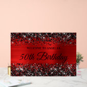 ブラックグリッターレッドフォイル50th誕生日へようこそ アクリルサイン (ウェディング)