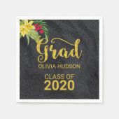 ブラックグリッター及びハイビスカス スタンダードカクテルナプキン (正面)