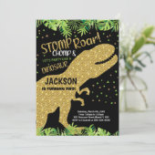 ブラックグリッター恐竜誕生日招待状 招待状 (スタンド正面)