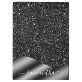 ブラックグリッター手書き名前メタルモノグラム クリップボード (裏面)