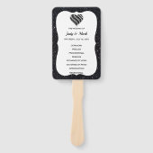 ブラックグリッター白黒ハート結婚式 プログラム ハンドファン (正面)