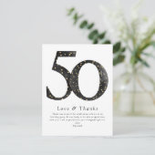 ブラックグリッター紙吹雪50誕生日 サンキューカード (スタンド正面)