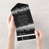 ブラックグリッター結婚シルバーの招待状 オールインワン招待状 (貼ってはがせる)