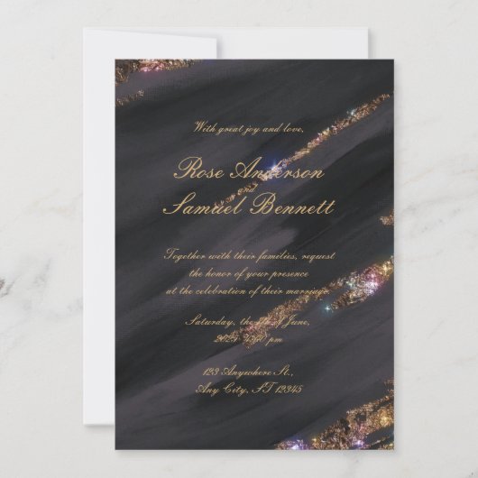 ブラックグリッター結婚式招待状 招待状 (正面)