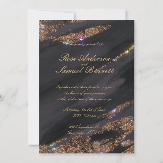 ブラックグリッター結婚式招待状 招待状 (正面)