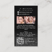 ブラックグリッター美しいメイクアップアーティスト写真QRコード 名刺 (裏面)