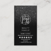 ブラックグリッター美しいメイクアップアーティスト写真QRコード 名刺 (正面)