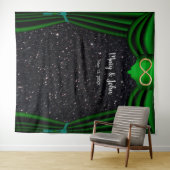 ブラックグリッター金ゴールドインフィニティグリーンカーテン背景 タペストリー (インサイチュ(横))