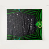 ブラックグリッター金ゴールドインフィニティグリーンカーテン背景 タペストリー (正面(横))