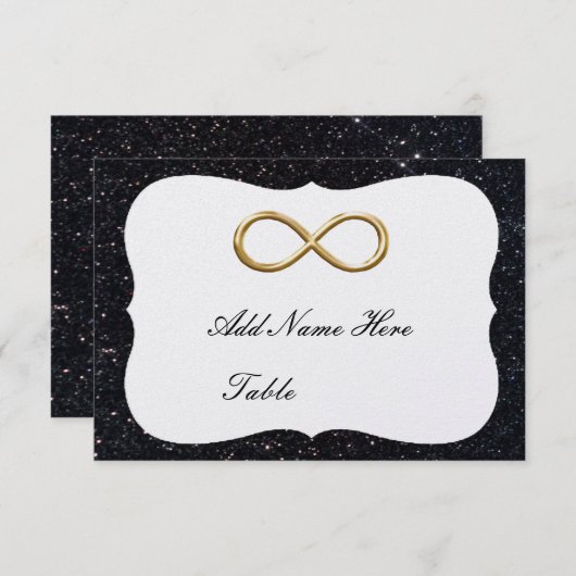 ブラックグリッター金ゴールドインフィニティテーブル座席表 招待状 (正面/裏面)