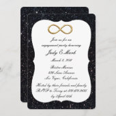 ブラックグリッター金ゴールドインフィニティ婚約パーティ 招待状 (正面/裏面)
