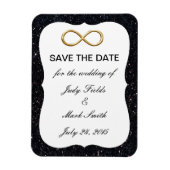 ブラックグリッター金ゴールドインフィニティ日付磁石の保存 マグネット (縦)