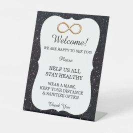 ブラックグリッター金ゴールドインフィニティ結婚ズの安全性 台座サイン