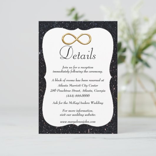ブラックグリッター金ゴールドインフィニティ結婚ズ詳細 エンクロージャーカード (スタンド正面)