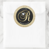 ブラックグリッター金ゴールドモノグラム文字R結婚のシール ラウンドシール (バッグ)