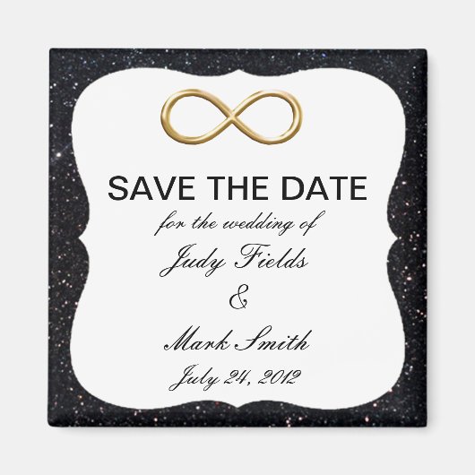 ブラックグリッター金ゴールド無限日付磁石を保存 マグネット (正面)